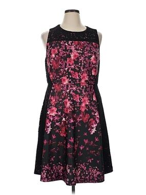 Dress Barn New Black Midi Dress with Pink Floral Print